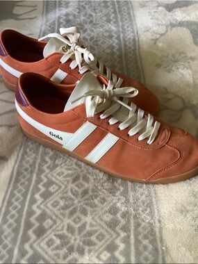 Gola Women's Orange Suede Sneakers with White Stripes